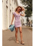 Cotton dress with a tied neckline, lavender DD1120 - Online store - Boutique